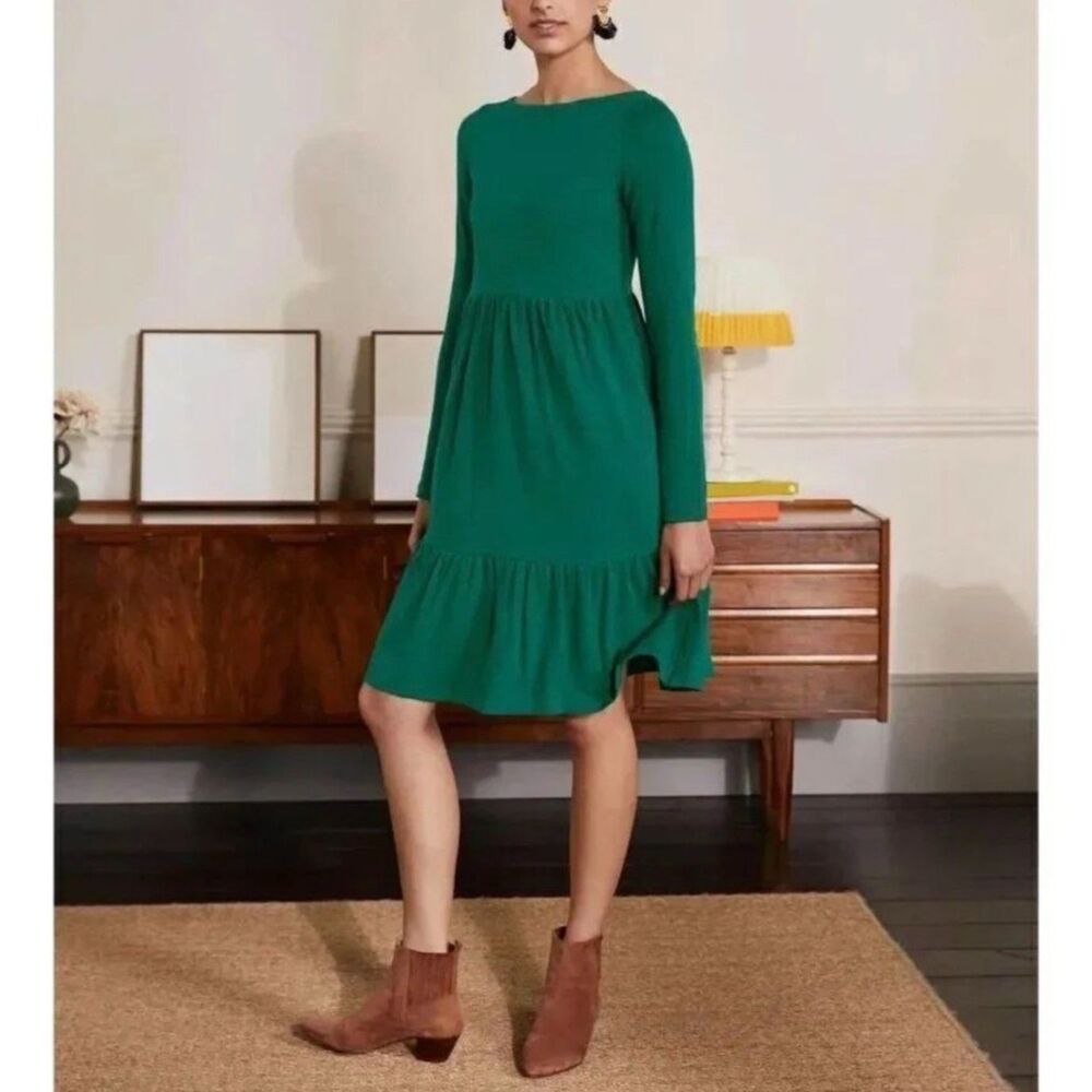 Boden Boat Neck Tiered Dress In Green 6